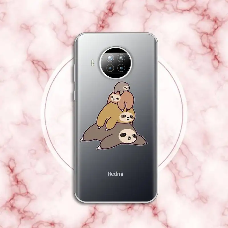 

Sloth Cute cartoon Animal Anti-fall shell luxury Phone Case funda Transparent for Xiaomi Redmi note 10 t 8 9 pro lite 11