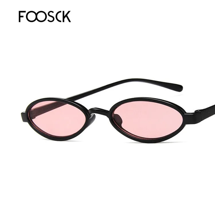 FOOSCK, маленькие овальные солнцезащитные очки для женщин и мужчин, Ретро стиль, Винтажные Солнцезащитные очки для девушек, черные, красные солнцезащитные очки для женщин, UV400 - Цвет линз: C7Pink