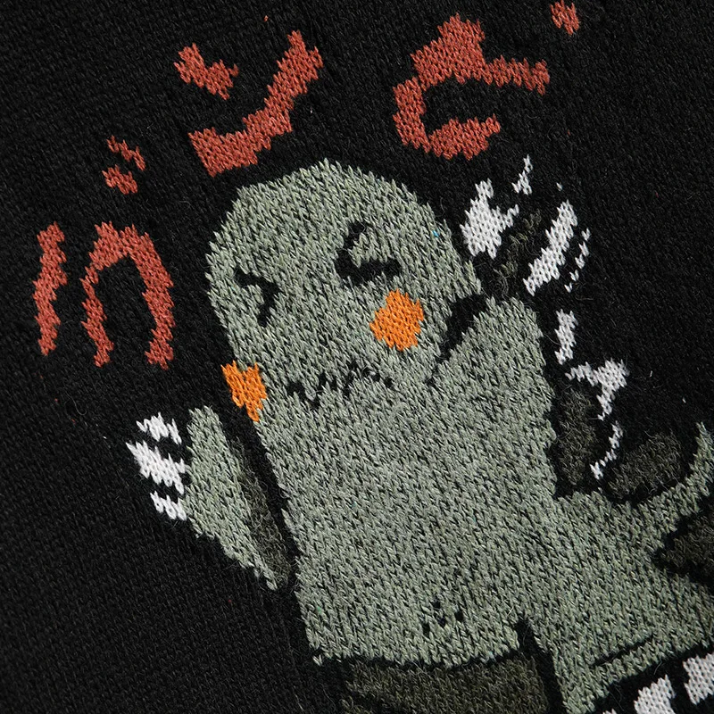 

Mens Knitted Sweater Men 2021 Spring Anime Jumper Japanese Korean Pullover Black Sweater