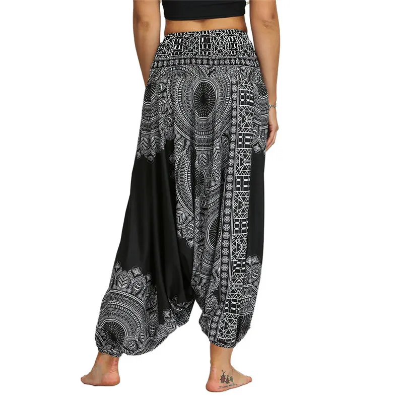 

2021 Sarouel Pantalons Boho Harem Pants Women Ethnic Print Summer Hippie Trousers Elastic High Waist Pleated Lantern Sport Pants