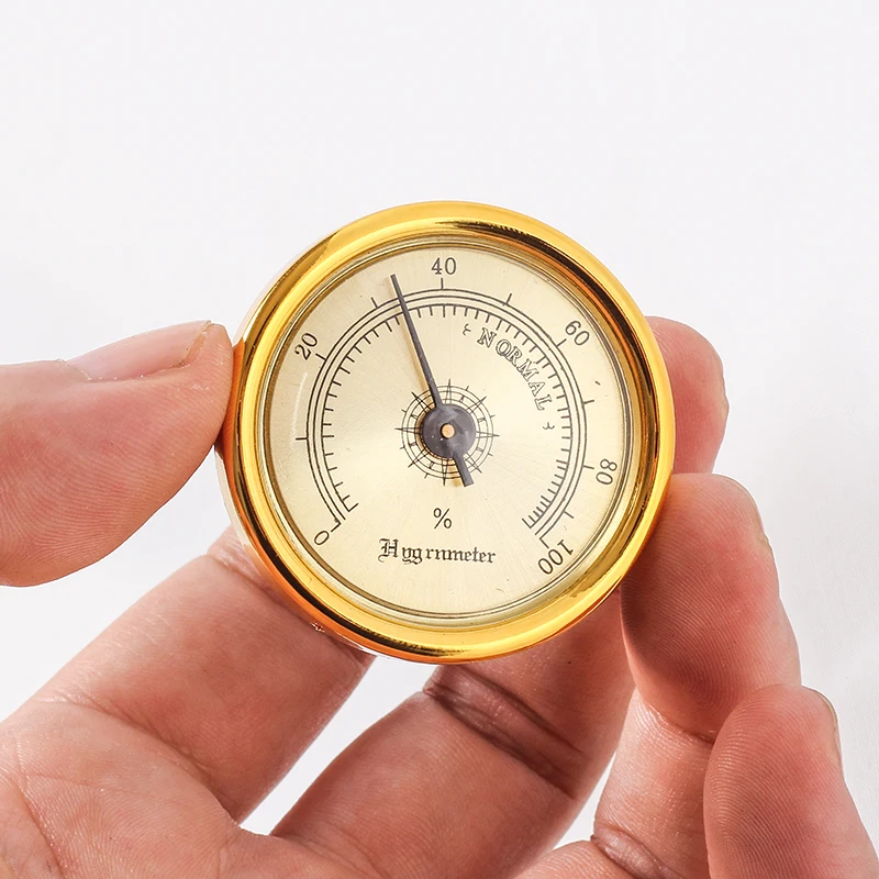 Новинка 1 шт. Круглый Мини гигрометр для сигар хьюмидор Золотой пластиковый чехол