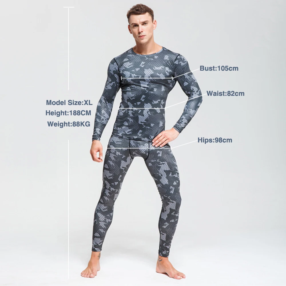 3 piece Set Camouflage Men Compression MMA Running T-Shirt Men's Tight Pants Fitness Bodybuilding Clothes Sport Suit | Спорт и