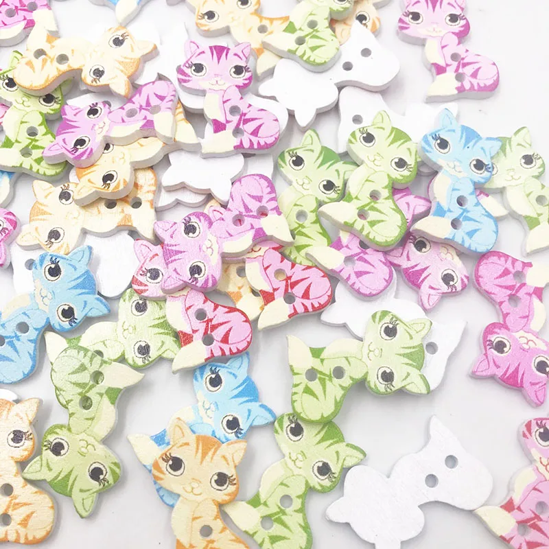 50/100 шт. кошка Раскрашенные Деревянные Пуговицы декоративные пуговицы для