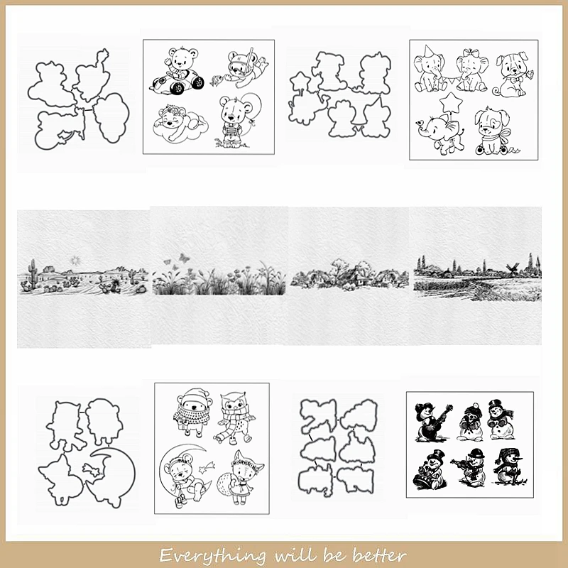 

Metal Cutting Dies Combine Clear Silicone Stamps Make Card Mix Cute Animals Winter Bear Owl Elephant Puppy Flower Snowman Desert