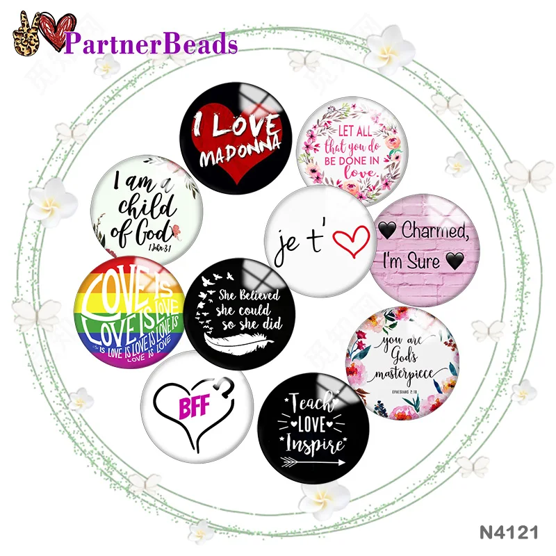 

Love words Image printing metal DIY snap button accessories Fit bag hat Clothes shoes N4121