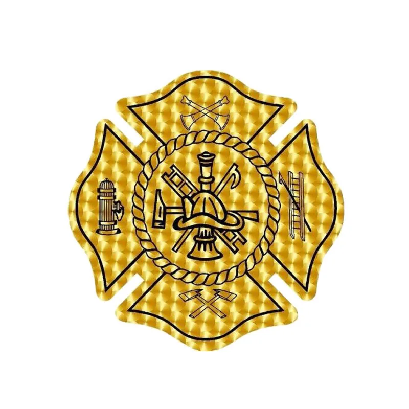 

Gold Engine Turned Firefighter Funny PVC Decal Reflective Car Sticker Car Decoration17.8CM*17.8CM