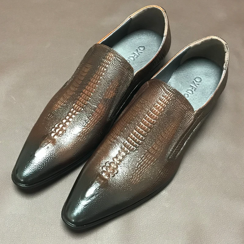 

Handmade Mens Wedding Oxford Shoes Black Khaki Genuine Leather Brogue Men's Dress Shoes Slip On Business Formal Shoes For Men