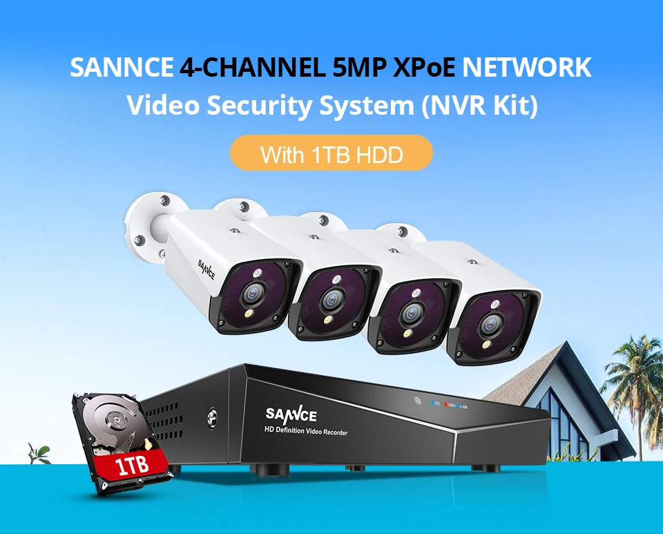 SANNCE 4CH POE NVR 5 м CCTV система видео рекордер 4 шт. 5MP водонепроницаемый домашний безопасность ночное видение камера наблюдения наборы