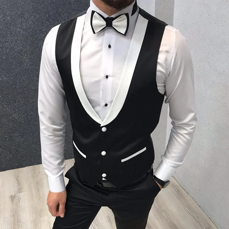 

Slim Fit Men Waistcoat for Wedding Groom Tuxedo One Piece Suit Vests White and Black Custom New Fashion Coat