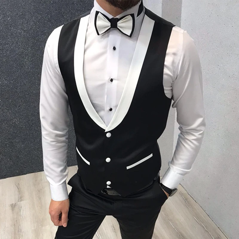 Slim Fit Men Waistcoat for Wedding Groom Tuxedo One Piece Suit Vests White and Black Custom New Fashion Coat | Мужская одежда
