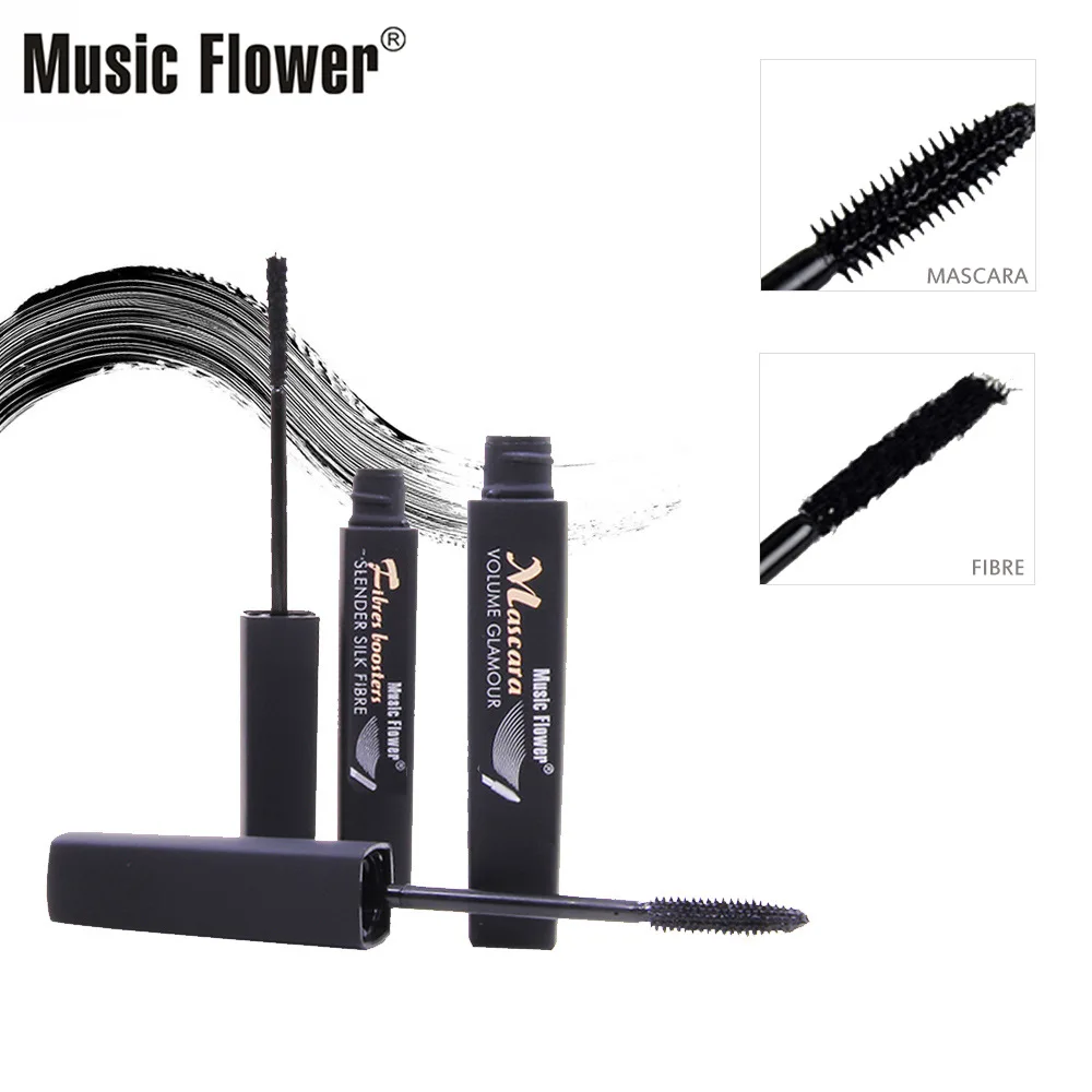 Music Flower Mascara and Fiber Sets, Waterproof, Curly, Not Long, Thick Eyelashes.