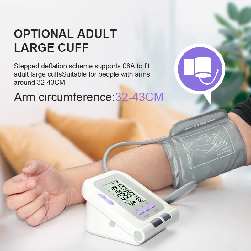 CONTEC08C Automatic Digital Blood Pressure Monitor BP Sphygmomanometer Heart Beat Rate Pulse Meter Large Screen |