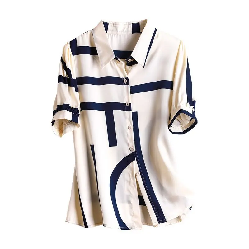 

2021 summer new shirt women's versatile stripe color matching