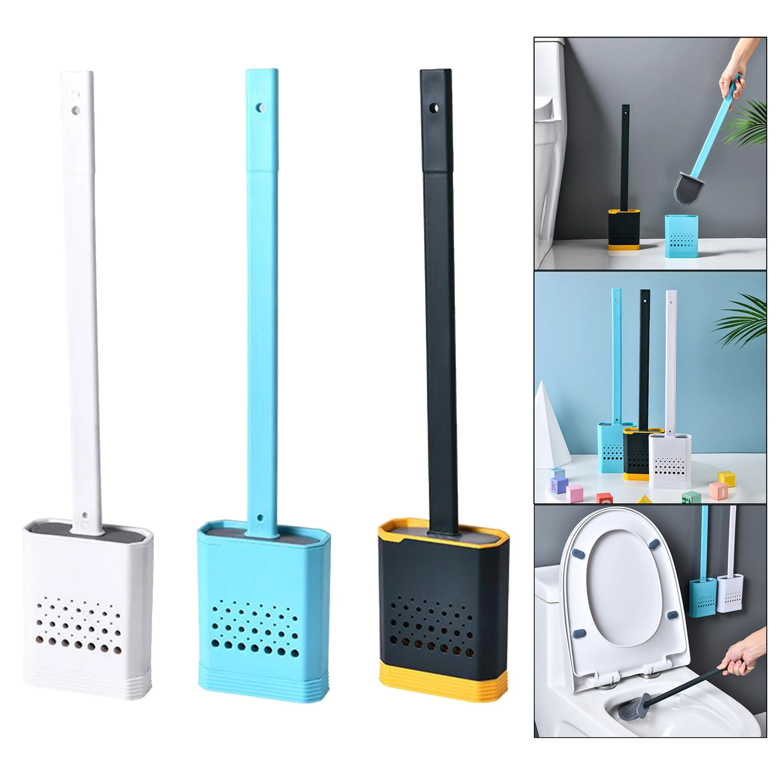 

1pc Toilet Brush with Quick-Dry Holder Floor-Standing with Lid Cover Set