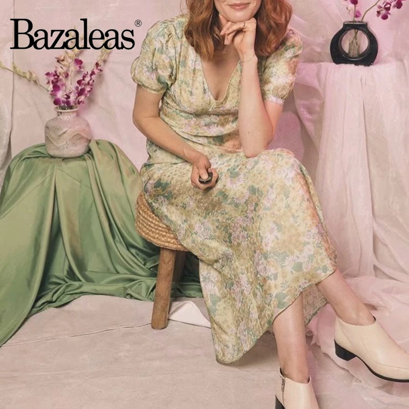 Платье женское длинное с V-образным вырезом и цветочным принтом | Женская одежда