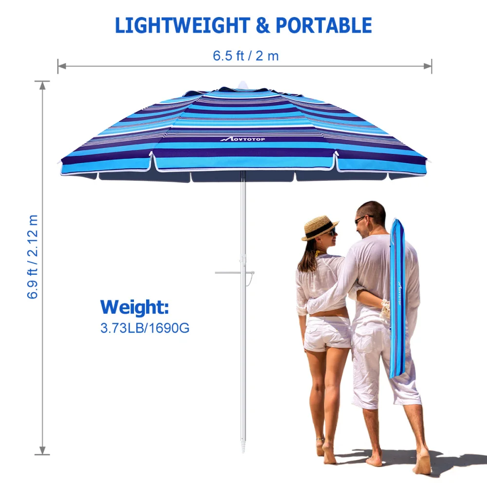 

MOVTOTOP Beach Umbrella 6.5ft Sand Umbrella Ventilation Beach Umbrella Sun Shelter for Outdoor Beach Travel (Dark Blue Stripe)