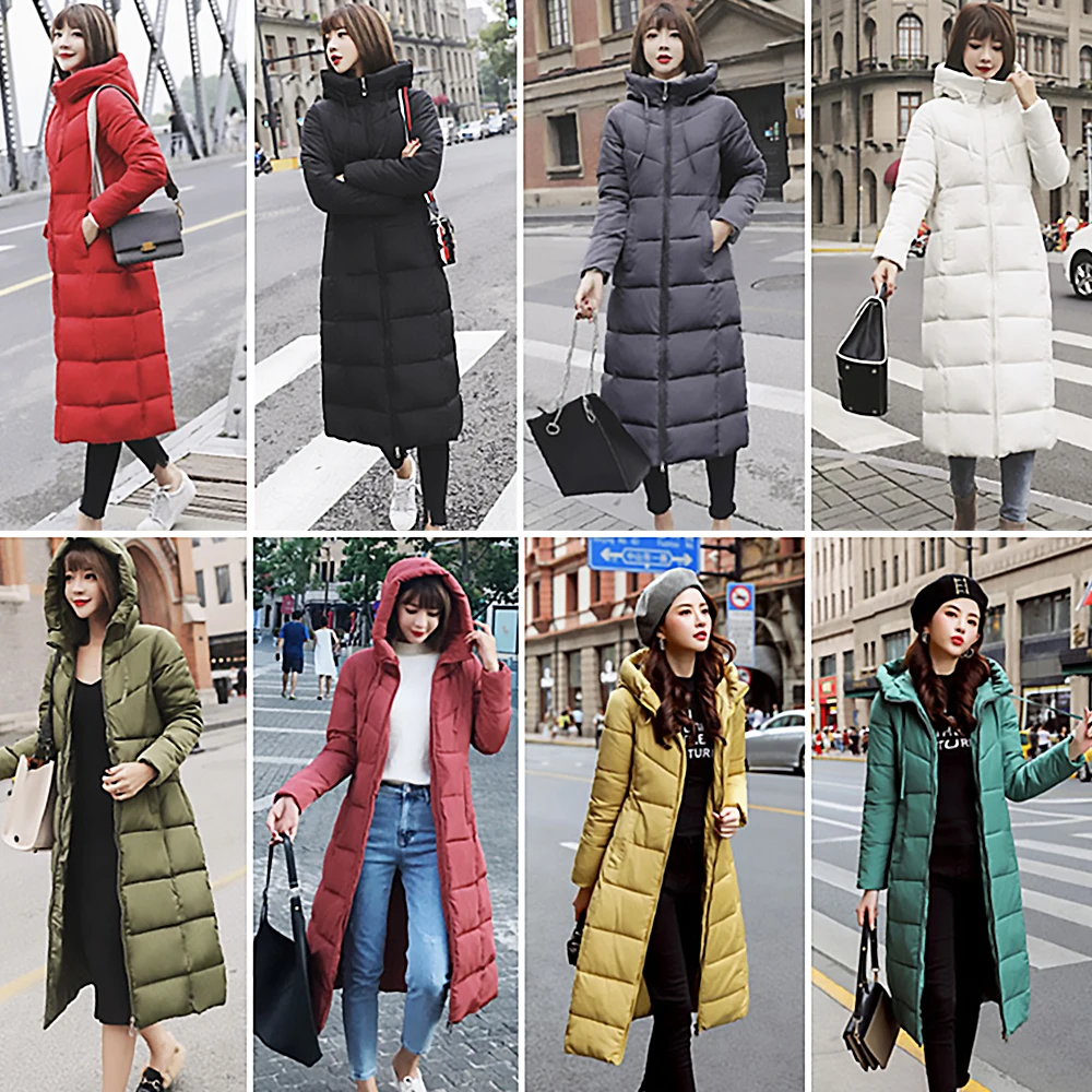 Winter Jacket Women Long Hooded Coat with Zipper Streetwear Parka Thicken Warm Cotton Padded Coat Office Lady 6XL