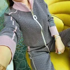 Женский трикотажный спортивный костюм, Кардиган с длинным рукавом, комплект из двух предметов, свитер на молнии с узором и штаны-шаровары, женская одежда для весны и осени