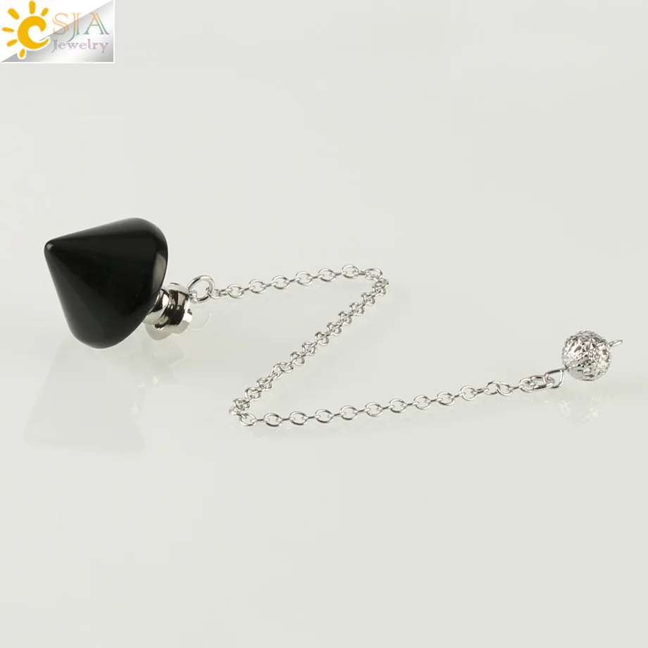 Black Onyx CSJA Новое поступление конусовидный маятник пуля рейки натуральный камень розовый фиолетовый кристалл Кварц Маятники для гадания дюбинг G187 - Окраска металла: Black Onyx