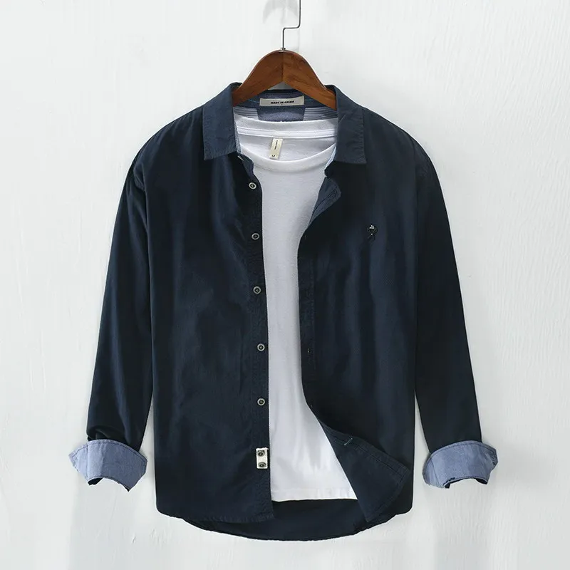 

100% Cotton Casual Shirts For Men Basic Classic Shirt 2020 Autumn Male Long Sleeve Square Neck Breathable Men's Clothing