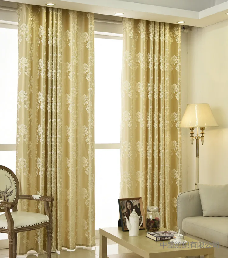 Занавески нового типа жаккардовые полностью процветающие золотистые шелковые