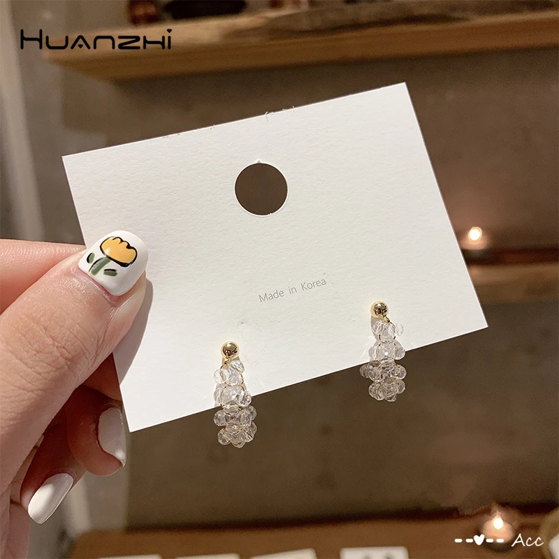 HUANZHI 2019 S925 Серебряные иглы летние геометрические прозрачные хрустальные бусины