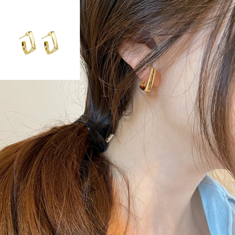 

S925 Gold Earring for Women Aesthetic Wedding Square Hoops Geometric Metal Studs Drop Boho Earrings Girls Jewelry Gifts
