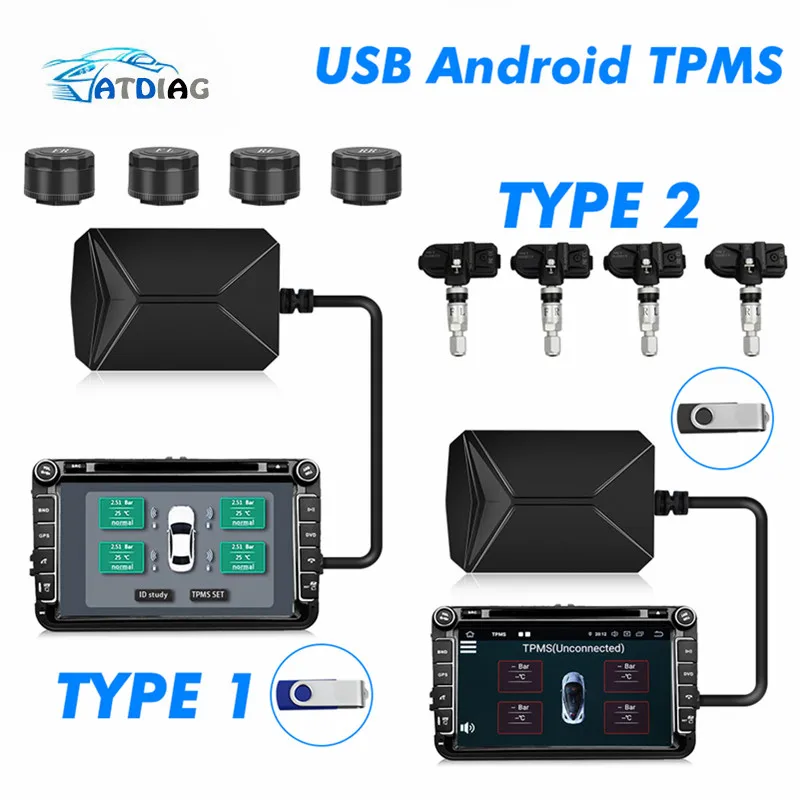 4 внутренних/внешних датчика USB Android TPMS автомобильная система контроля давления в шинах дисплей навигационная сигнализация давления в шинах 0-116Psi