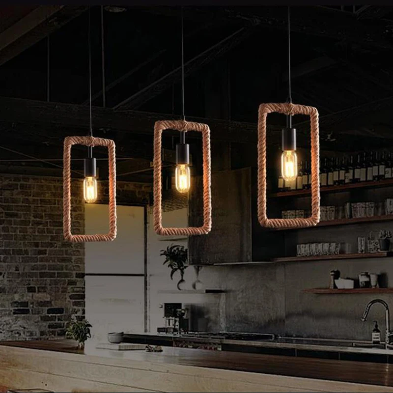 

Vintage iorn painted creative geometric rope pendant lights LED 220V pendant lamp for living room bedroom hallway kitchen cafe