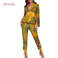 african women sets print long sleeve blazer jacket pants suits office lady elegant 2 piece set business outfits wy8815