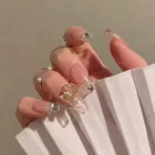 24 шт. блестящие накладные ногти длинные съемные золотые банты наклейки накладные ногти балерины с клеем красивые свадебные искусственные ногти