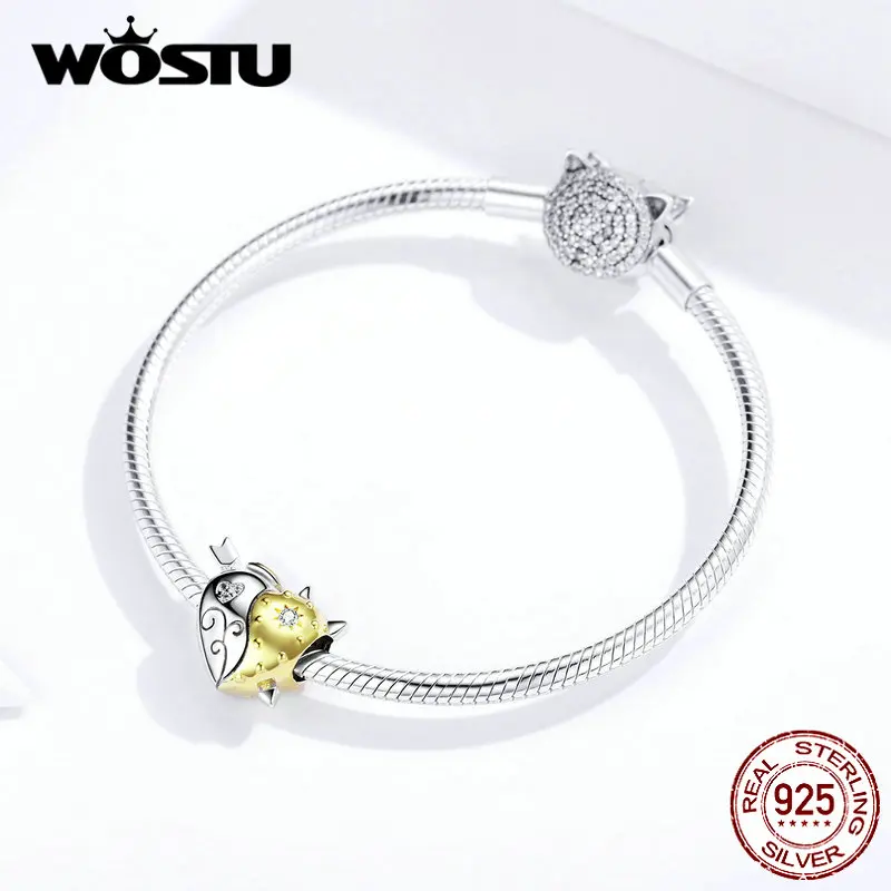 WOSTU, настоящее 925 пробы, серебряный ангел и дьявол, бусины, сердце, золотые подвески, подвеска, подходит для оригинального браслета, браслеты, изготовление ювелирных изделий CTC107