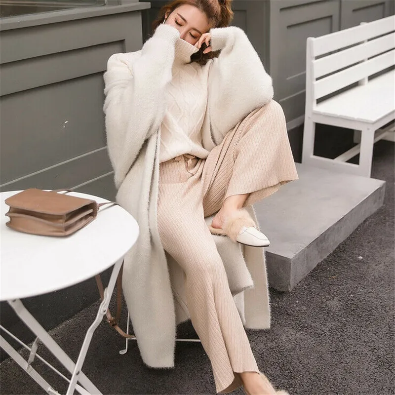 Модный женский зимний свитер из искусственного меха элегантный теплый длинный