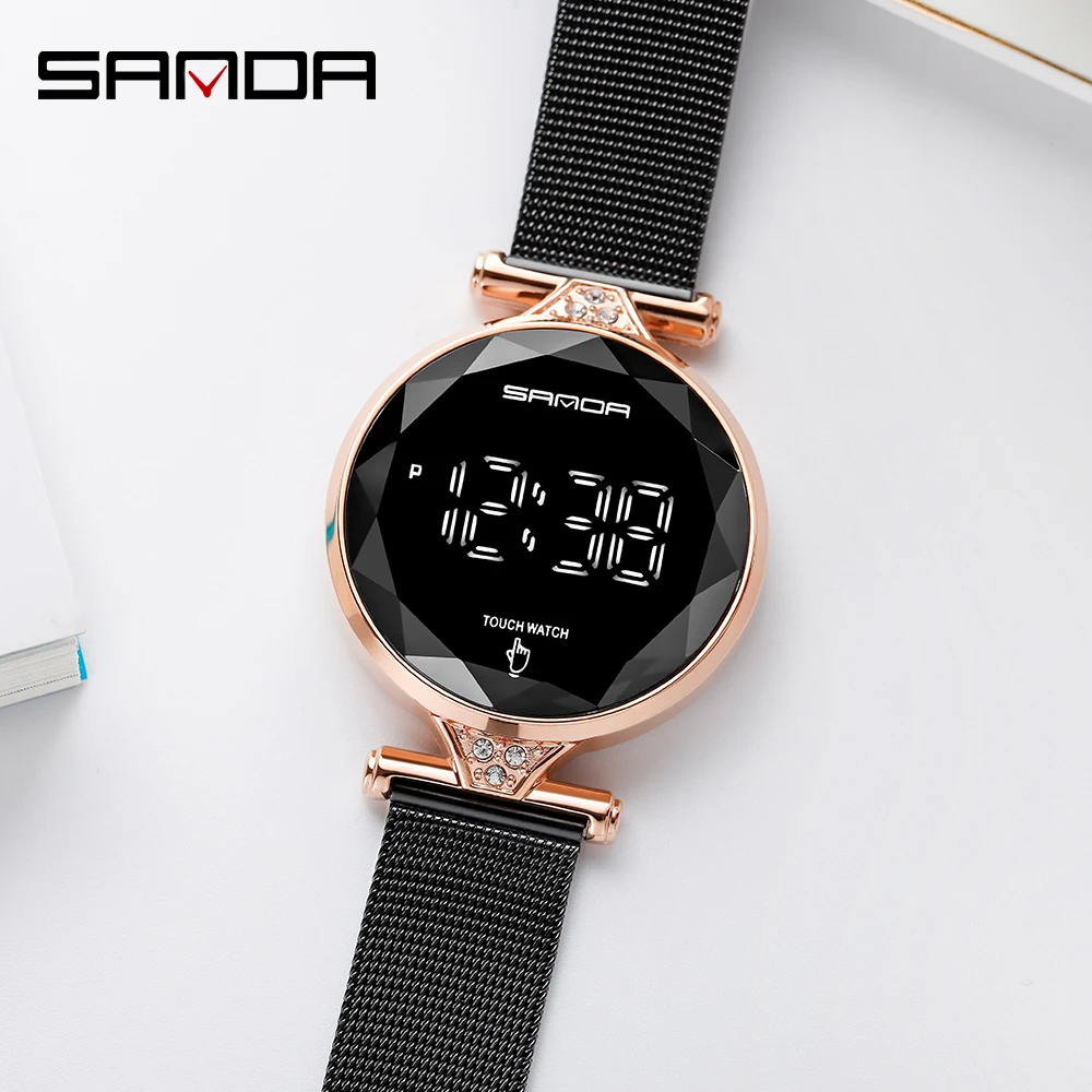 

Часы наручные Sanda Женские электронные с сенсорным экраном и сетчатым ремешком