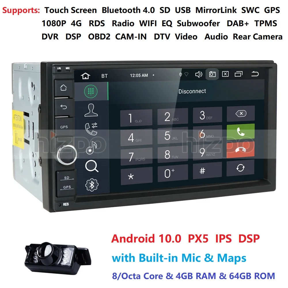" Android 10 8OctaCore PX5 4 г 64 гром автомобильный без DVD Радио 2din универсальный gps Навигация стерео аудио HD 1024*600 wifi Bluetooth