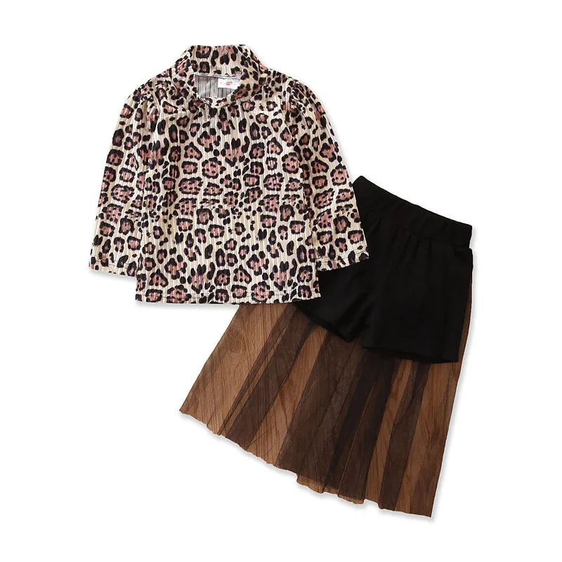 

Стильный Детский комплект с брюками с длинными рукавами, футболка с круглым вырезом и леопардовым принтом для девочек эластичные длинные ш...