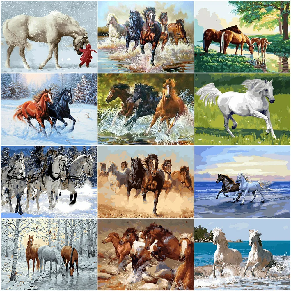 

Картина AZQSD по номерам, раскраска лошадей, животных, акриловая масляная живопись, ручная раскраска, набор для домашнего декора, украшение бе...