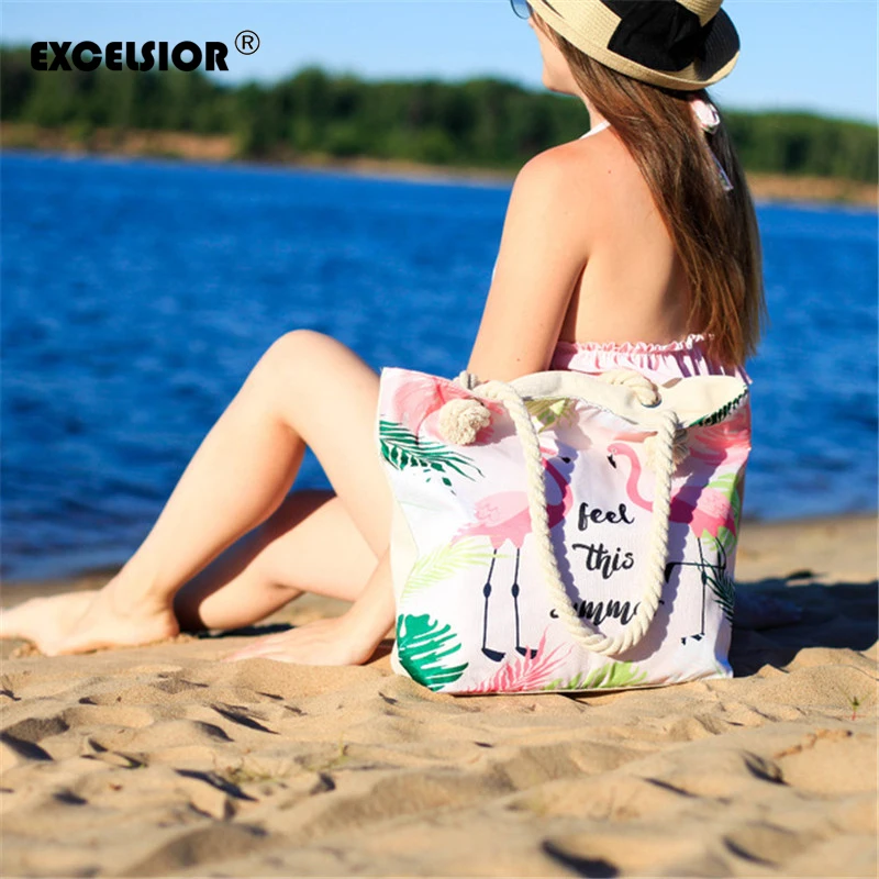 EXCELSIOR новые женские сумки тоут с принтом Фламинго на плечо большая Холщовая Сумка
