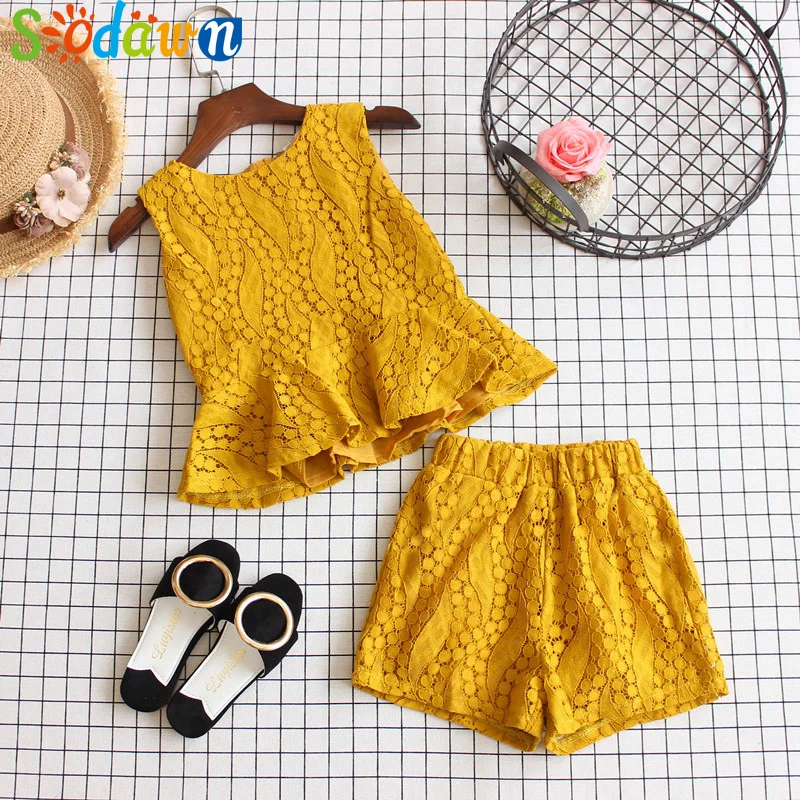 Комплект одежды для девочек Sodawn летняя одежда маленьких новый топ в полоску +