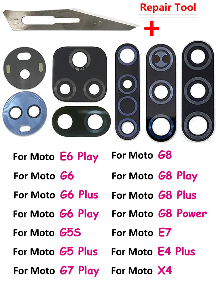 

New For Motorola Moto E6 E4 Plus G5 G5S G6 X4 G7 G8 Play E7 G8 power Lite Back Rear Camera Glass Lens With Ahesive Replacement