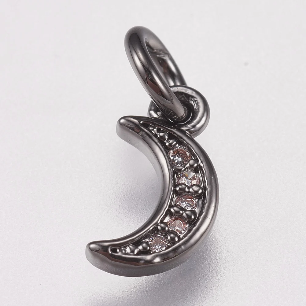 

20pcs Brass Micro Pave Cubic Zirconia Moon Charms For Necklaces Bracelets Jewelry Making, 9x5x1mm, Hole: 3.5mm
