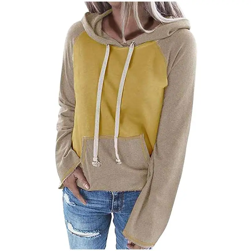 

New Hoodie Pullover Patchwork Color Casual Women Sweater Thick Long-Sleeved Pocket Drawstring Hoodie Jumper Harajuku Women Tops