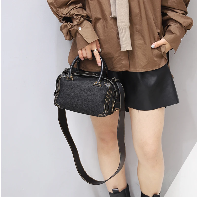 

New Arrival Blue Denim Boston Pillow Bags for Women 2021 Spring Mini Handbags Female Crossbody Shoulder Bag Trend Designer Purse