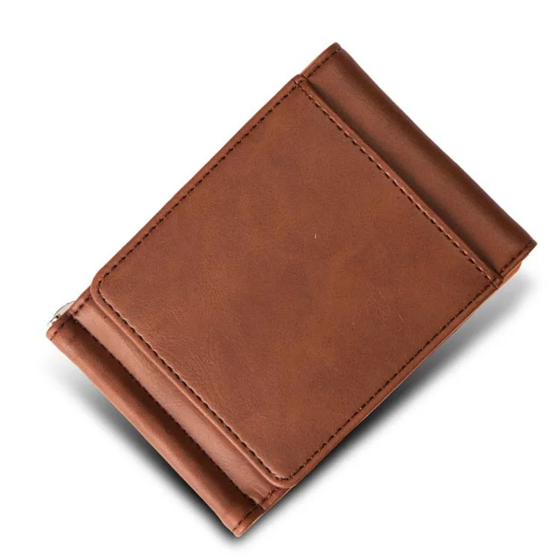 Мужской кожаный кошелек в три сложения с зажимом для денег отделениями