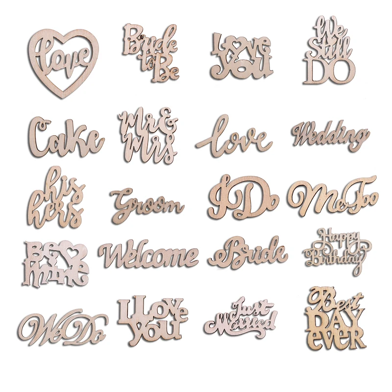 

15pcs Wooden Love Wedding Mr & Mrs Wood Chips Laser Cut Wood Confetti Table Scatter DIY Accessories Wedding Party Decor