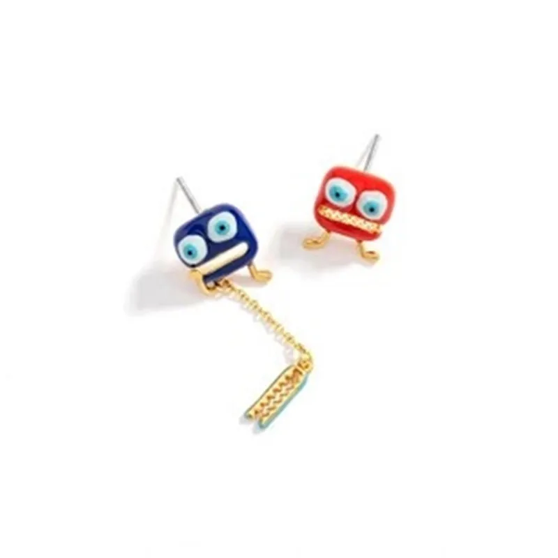 

European and American New Products Funny Cute Little Monster Stud Earrings Asymmetrical Design Earrings Enamel Craftsmanship