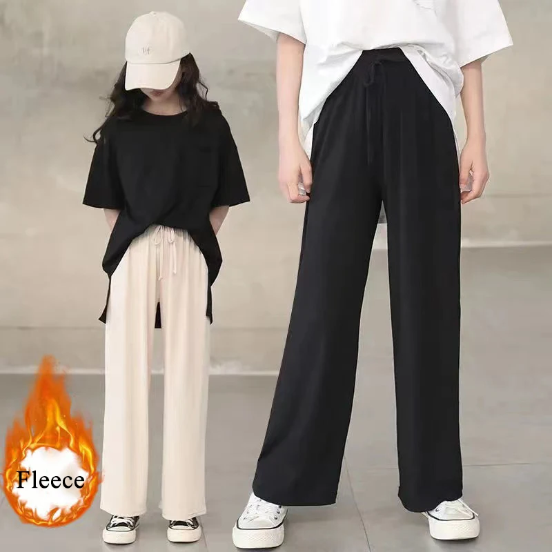 Брюки тонкие шелковые для девочек свободные штаны с высокой талией и широкими