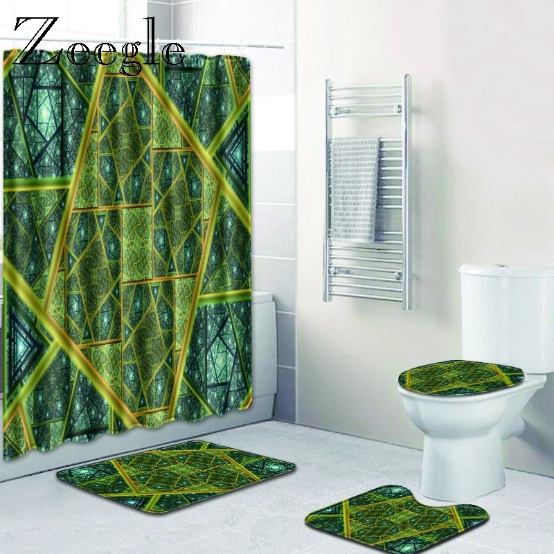 Zeegle Bathroom Mat Set and Shower Curtain Anti Slip Doormat Waterproof Washable Flannel Bath Carpets | Дом и сад