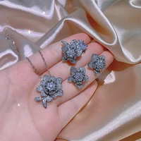 creative new snowflake necklace set ring earring necklace three piece aaaa zircon flower jewelry set wedding jewelry