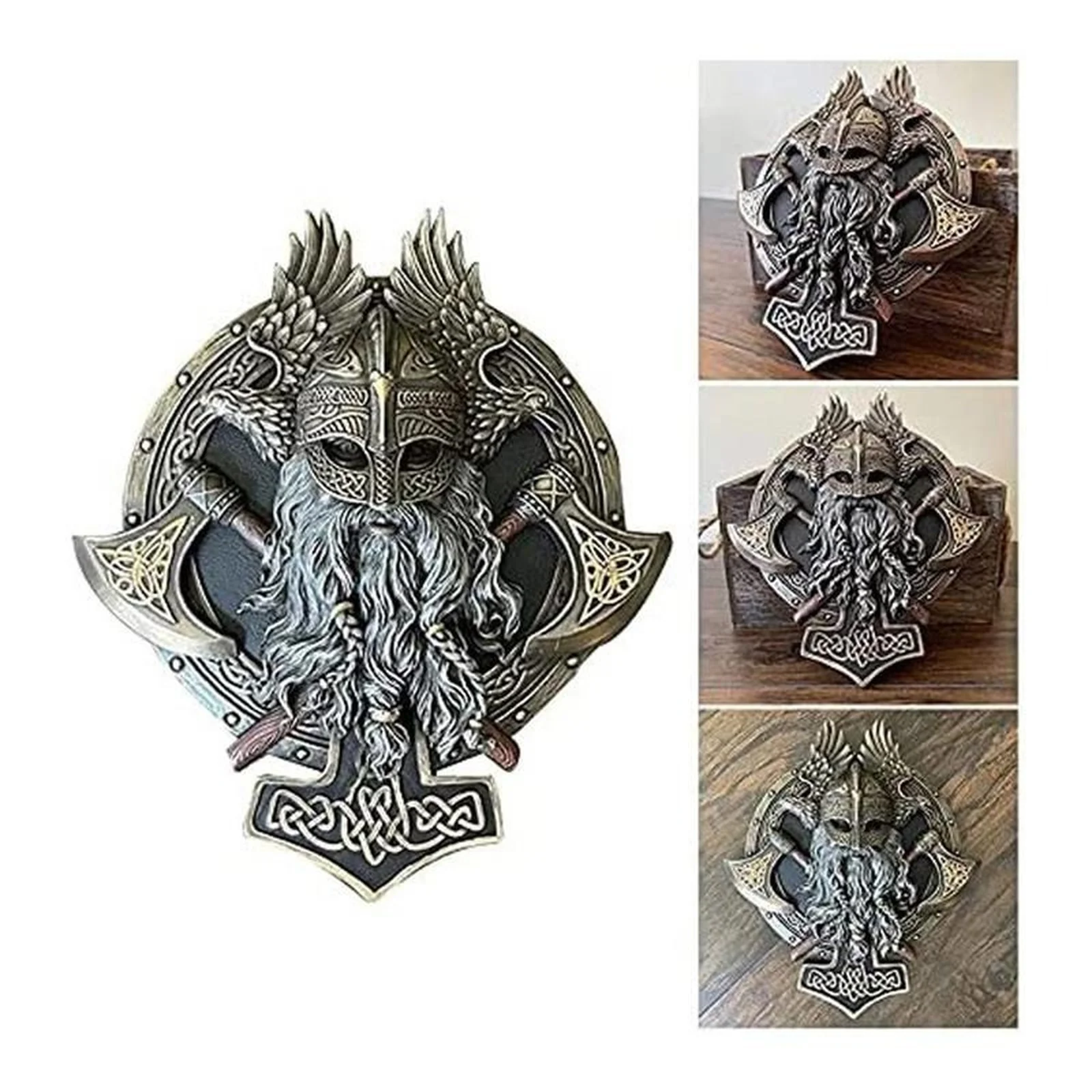 

Viking Berserker Double Axe Wall Decoration Plaque Resin Decoration Home Decoration Wall Exquisite Hand-Painted Resin Plaque